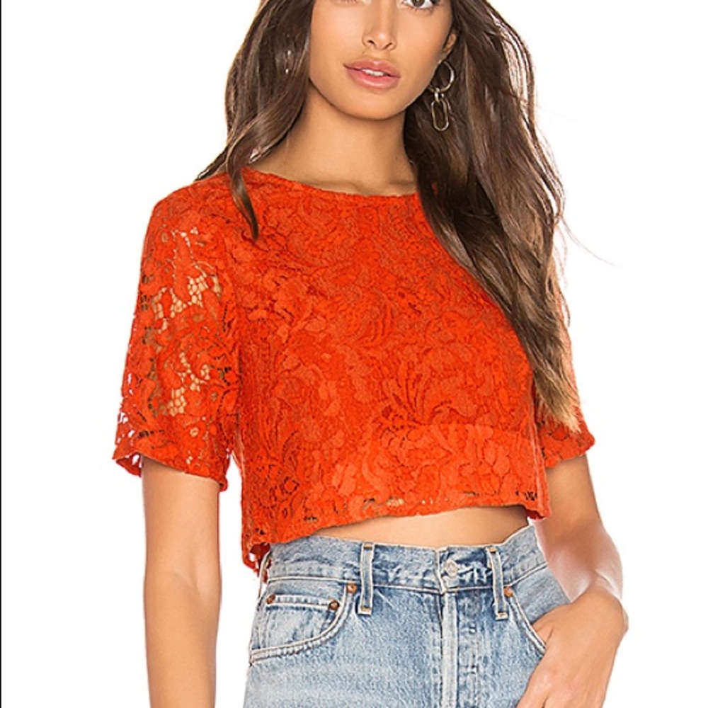 RAINE CROP TOP in DEEP CORAL by LOVERS AND FRIENDS